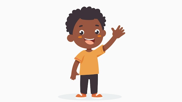 Vector a cartoon boy waving and smiling with his hand up