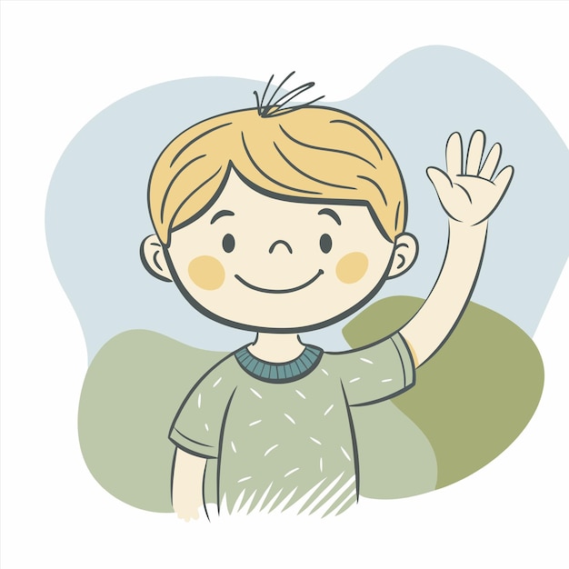 Vector a cartoon of a boy waving and waving