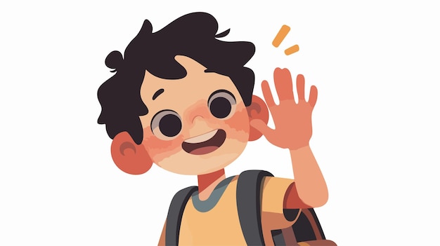 Vector a cartoon of a boy waving with a hand that says  go to the right