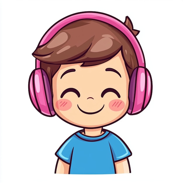 Vector cartoon boy wearing pink headphones