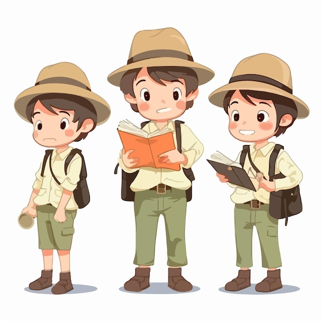 Cartoon of a boy with archaeologist outfit vector illustration inquisitive child pose