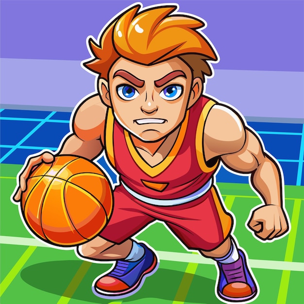 cartoon of a boy with a basketball and the words basketball on it