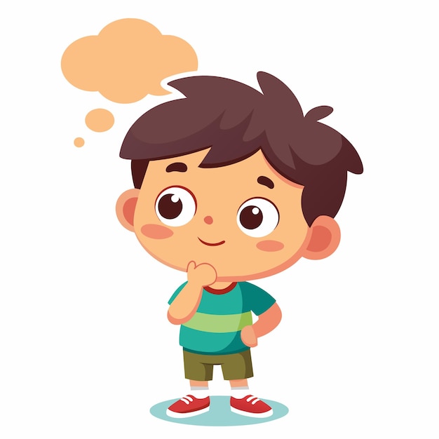 a cartoon of a boy with a thought bubble in his hand