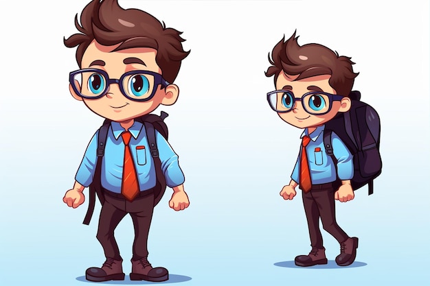 Vector cartoon boy with tie holding a backpack