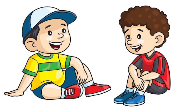 Cartoon boys chatting while sitting