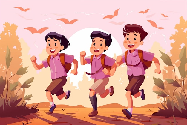 Cartoon Boys Running Together