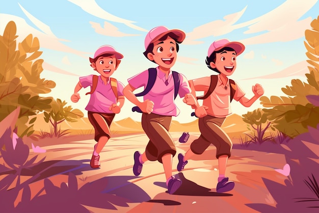 Cartoon Boys Running Together