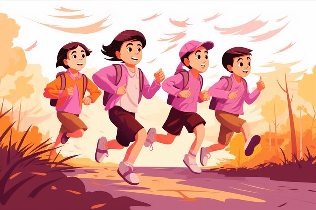 Cartoon Boys Running Together