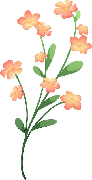 Cartoon branch of the plant with pink delicate flowers is isolated