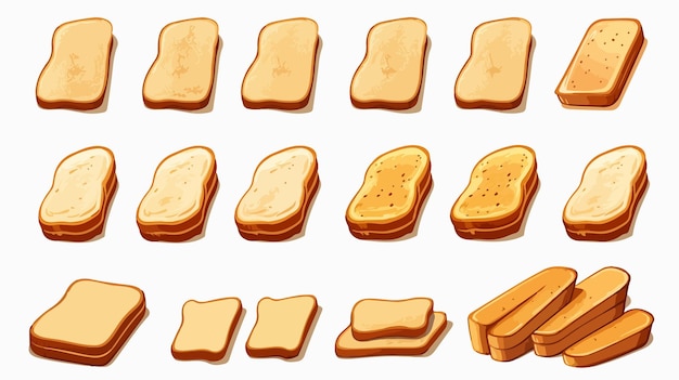 Vector cartoon bread pieces isolated on white background