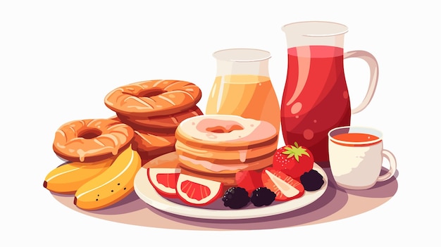 Vector cartoon breakfast concept with food and drinks