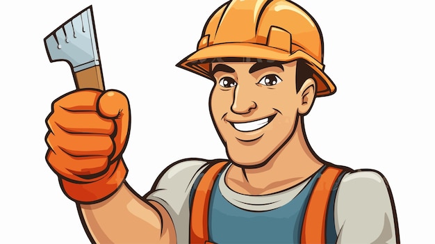 Cartoon Bricklayer or Builder with Hand in Fist Holding Tool