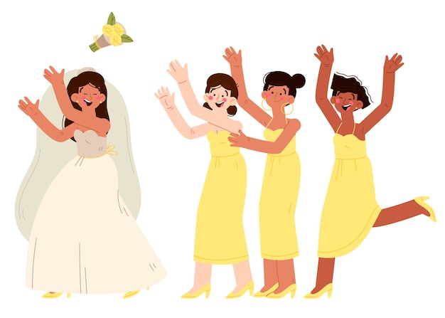 Cartoon bridesmaids having fun