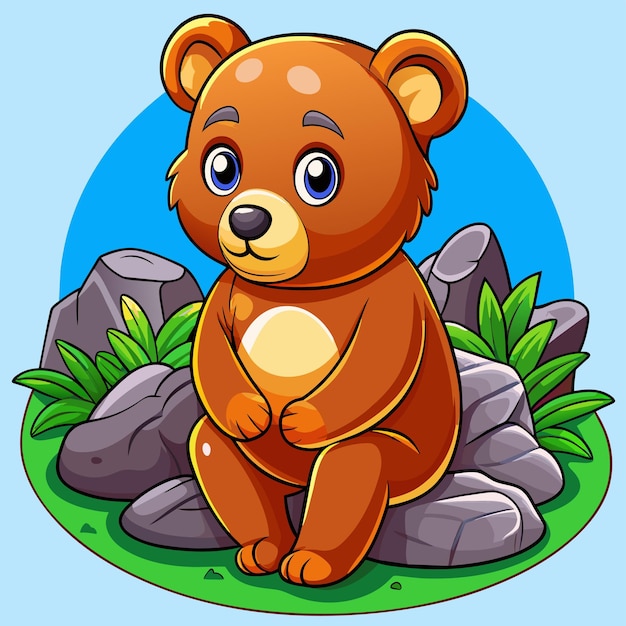 a cartoon of a brown bear sitting on a rock