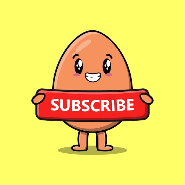 Cartoon brown cute egg holding red subscribe board