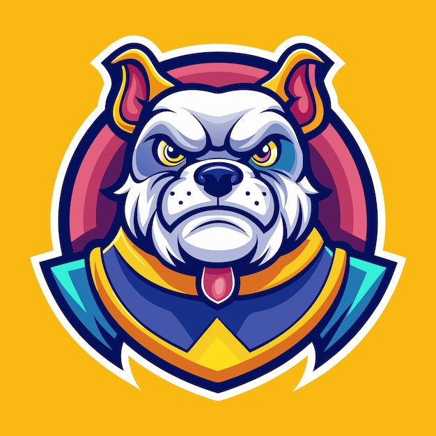 Vector a cartoon bulldog with yellow eyes and a patch over one eye wearing a blue and yellow