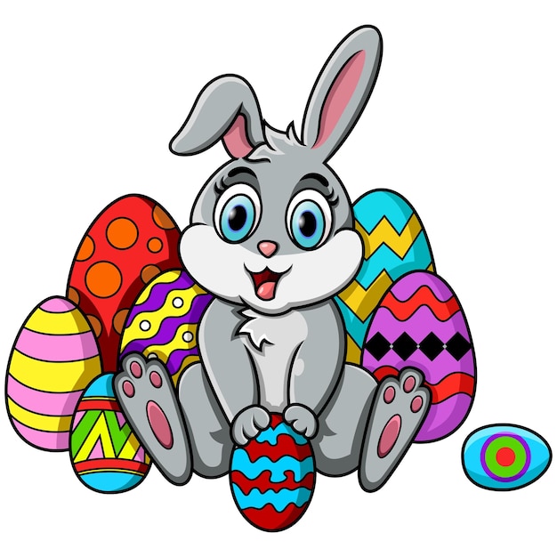 A cartoon bunny with easter eggs