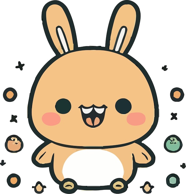 A cartoon of a bunny with a pink face and a green circle around it.