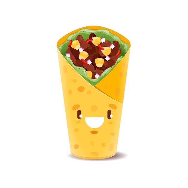 Cartoon burrito or spring roll fast food character