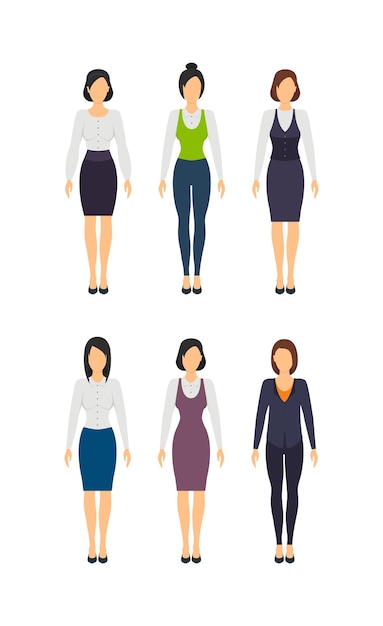 Cartoon Business Woman Set Staff Dress Style Vector