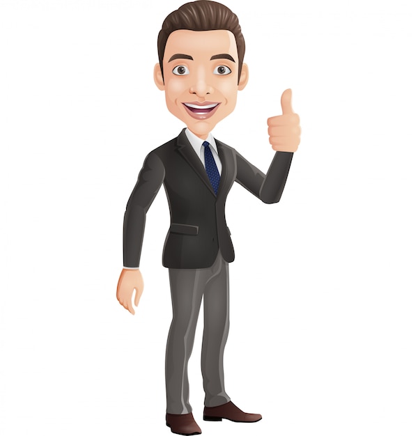 Cartoon businessman showing thumbs up sign