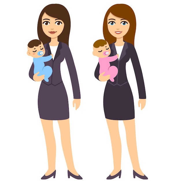 Cartoon businesswomen holding babies