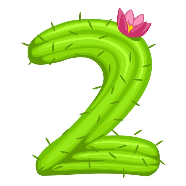 Cartoon cactus number 2 with flower font kids numbers Figure Two