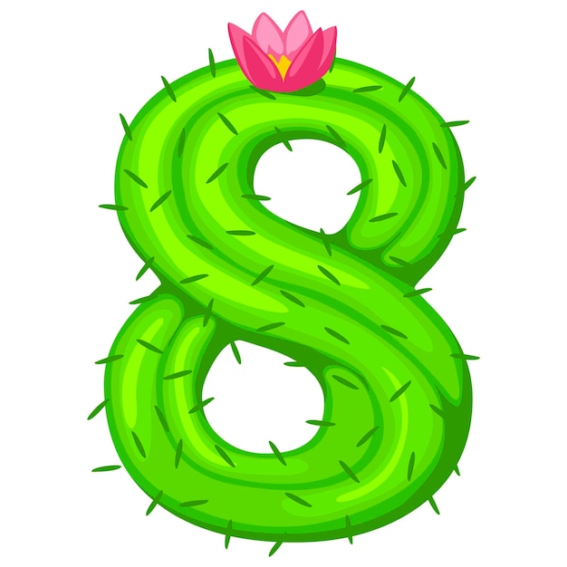 Cartoon cactus number eight with flower font kids numbers Figure 8