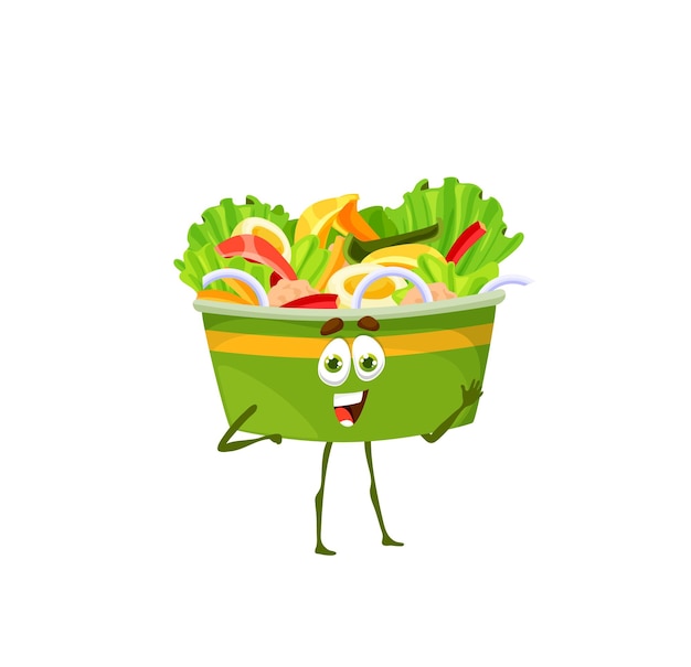 Cartoon caesar salad box character fresh food