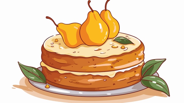 Vector cartoon cake with fresh pears