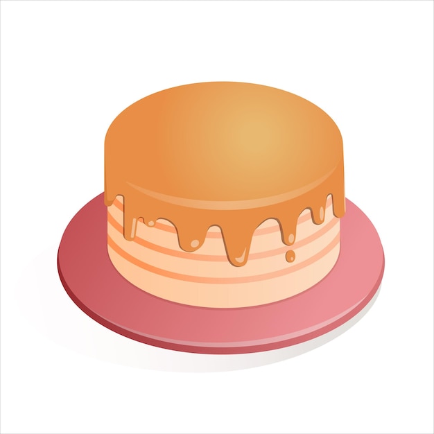 Cartoon cake with jam or syrup on a pink plate