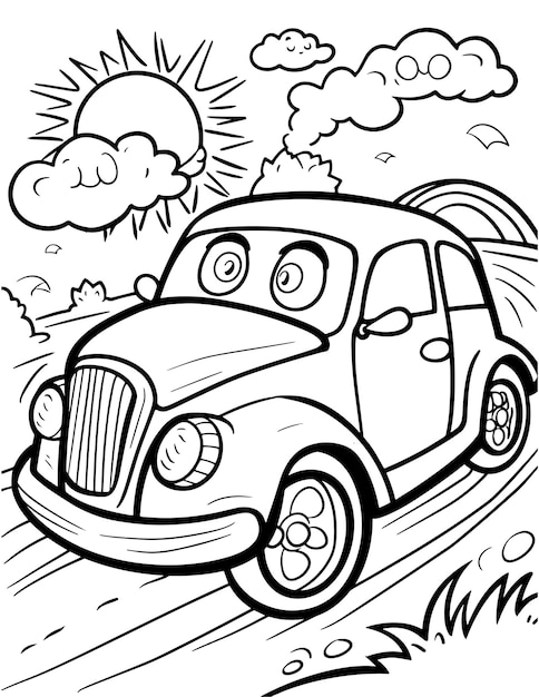 Vector cartoon car kids book coloring page