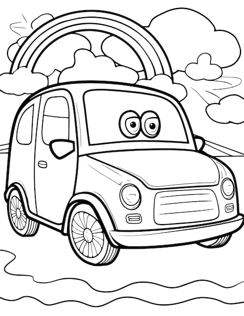 Vector cartoon car kids book coloring page