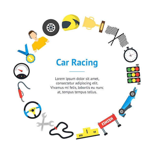 Cartoon Car Racing Banner Card Circle Vector