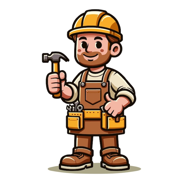 Cartoon Carpenter with Tools Ready for Work Illustration