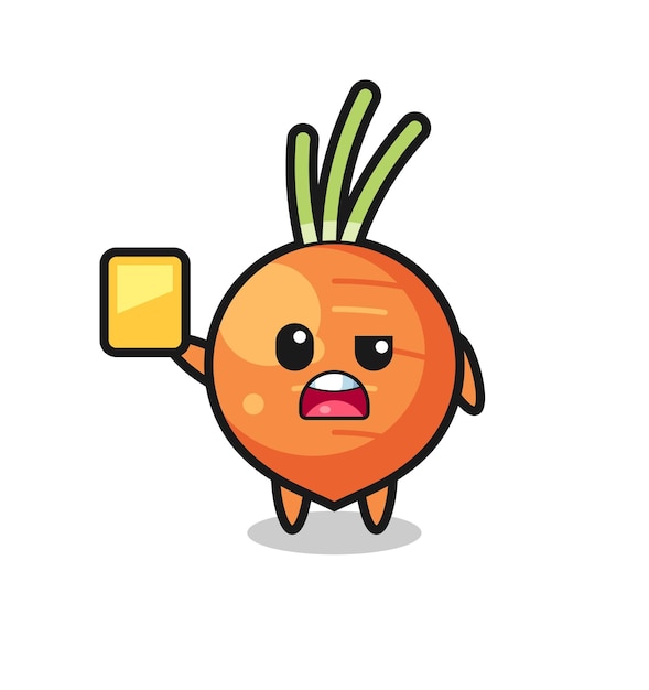 Cartoon carrot character as a football referee giving a yellow card