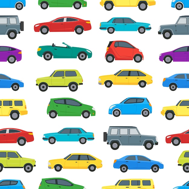 Cartoon Cars Background Pattern on a White Vector