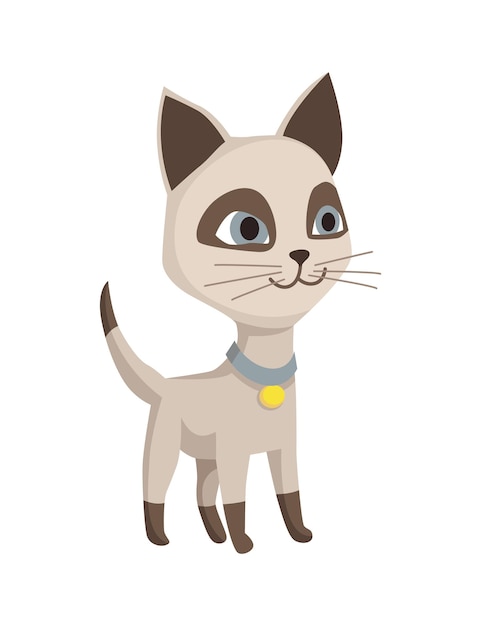 cartoon cat character. siamese colorpoint pet. adorable domestic cat playing. funny happy