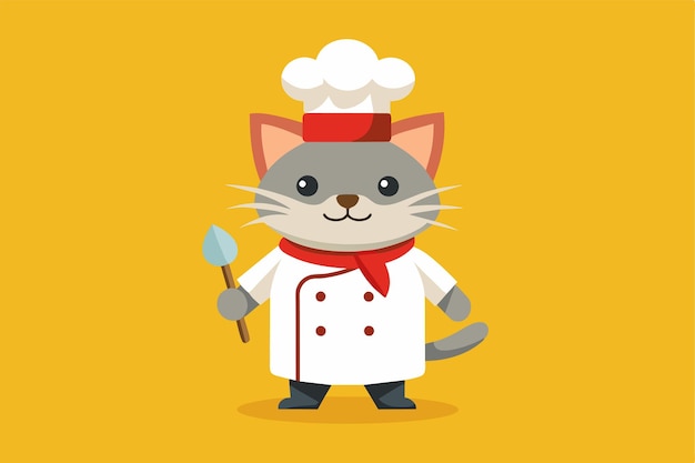 Vector a cartoon cat chef holding a spatula ready to cook up a delicious meal