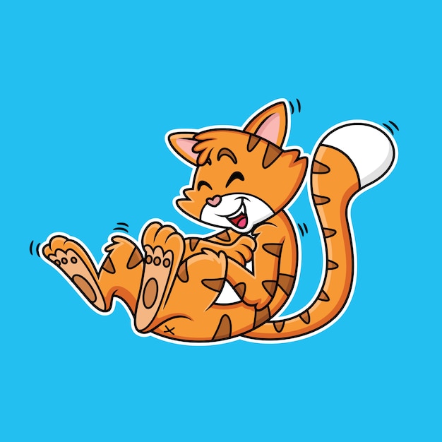 Cartoon cat expression laughing in blue background