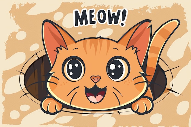 Vector cartoon cat hiding in a hole