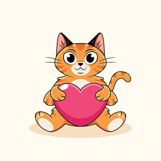 Cartoon cat holding a heart with a funny face