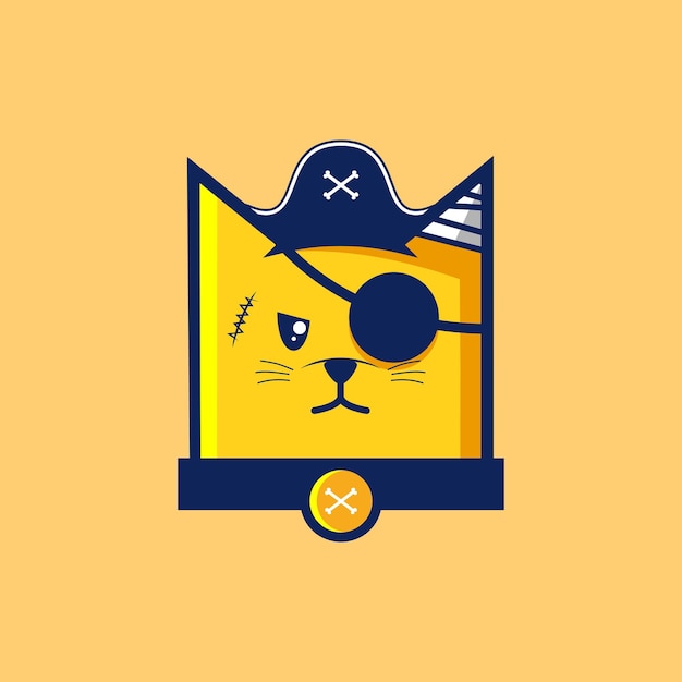 Vector cartoon cat pirate logo design vector illustration