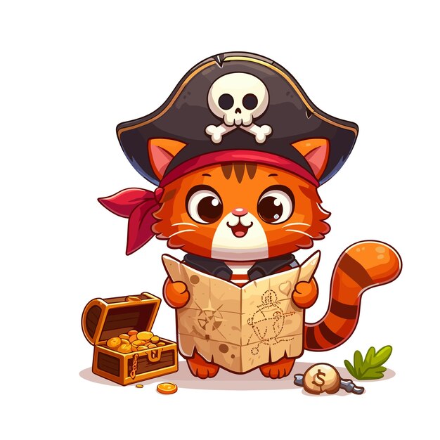 Vector cartoon cat pirate vector icon illustration animal