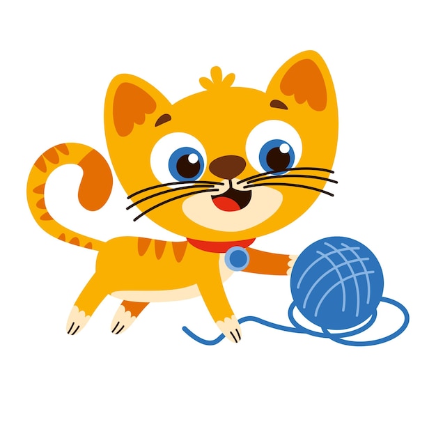 Cartoon Cat Playing With Yarn