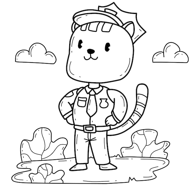 Cartoon cat police coloring book Isolated on white background