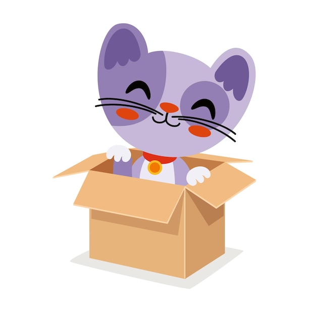 Cartoon Cat Posing In A Box