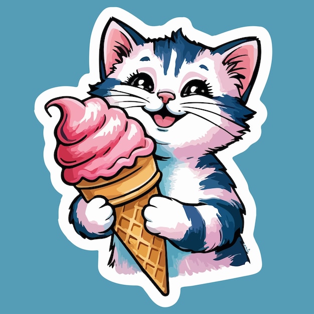 a cartoon cat sticker with icecream