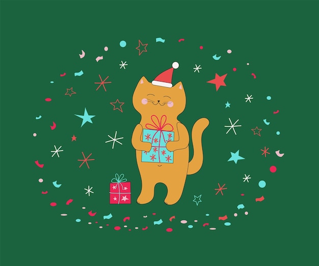 Cartoon cat with a gift