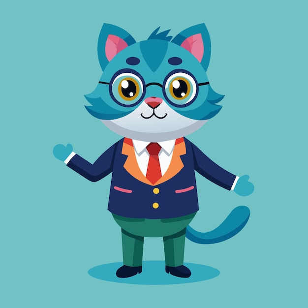 Vector a cartoon cat with glasses and a tie that says quot cat in a suit quot